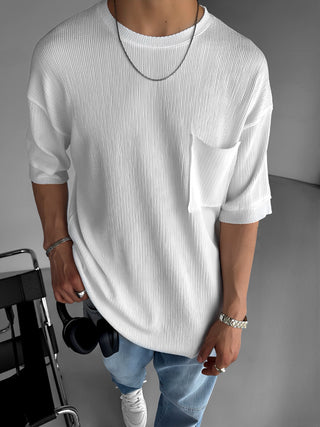 OVERSIZE LONG KNIT STRUCTURE T-SHIRT WHITE