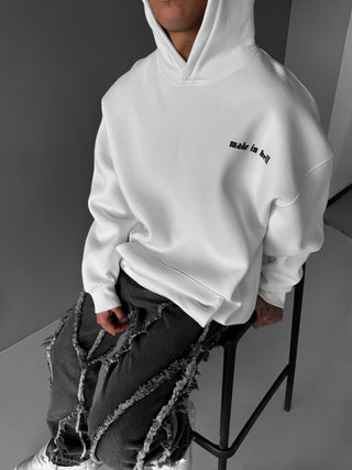 OVERSIZE MADE IN HELL FLEECE HOODIE WHITE