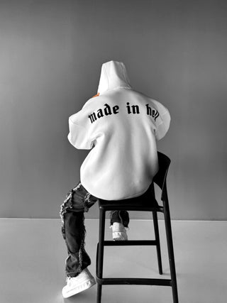 OVERSIZE MADE IN HELL FLEECE HOODIE WHITE