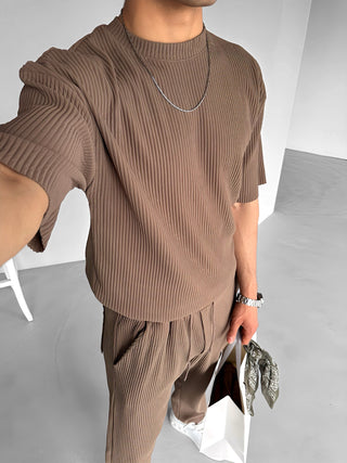 OVERSIZE RIBBED T-SHIRT BROWN