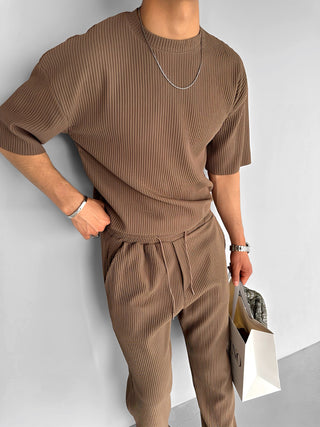 OVERSIZE RIBBED T-SHIRT BROWN
