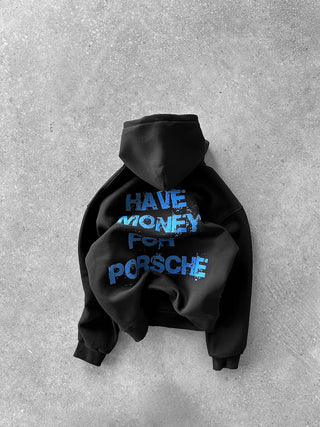 OVERSIZE STATEMENT PORSCHE FLEECE HOODIE BLACK