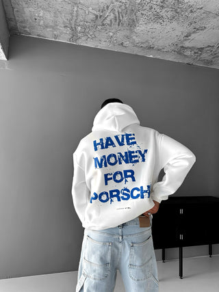 OVERSIZE STATEMENT PORSCHE FLEECE HOODIE WHITE