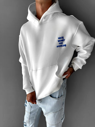 OVERSIZE STATEMENT PORSCHE FLEECE HOODIE WHITE