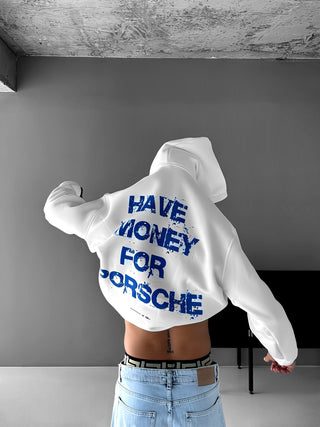 OVERSIZE STATEMENT PORSCHE FLEECE HOODIE WHITE