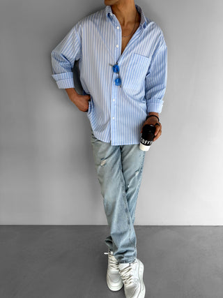 OVERSIZE STRIPED SHIRT BLUE