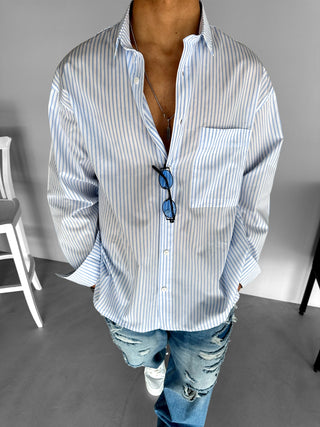 OVERSIZE STRIPED SHIRT ICE BLUE