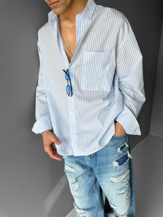 OVERSIZE STRIPED SHIRT ICE BLUE