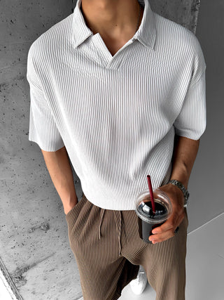OVERSIZE STRUCTURED POLOSHIRT GRAY