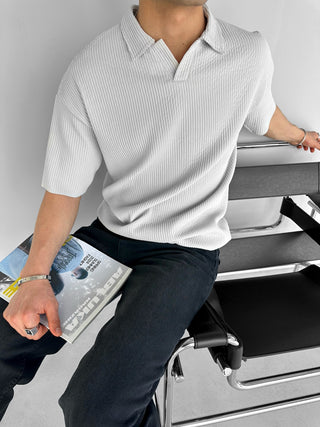 OVERSIZE STRUCTURED POLOSHIRT GRAY