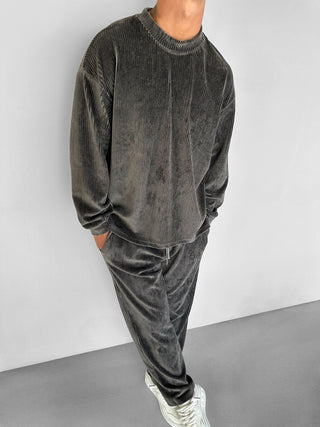 OVERSIZE VELVET CORD-SWEATSHIRT ANTHRACITE