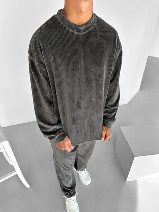 OVERSIZE VELVET CORD-SWEATSHIRT ANTHRACITE