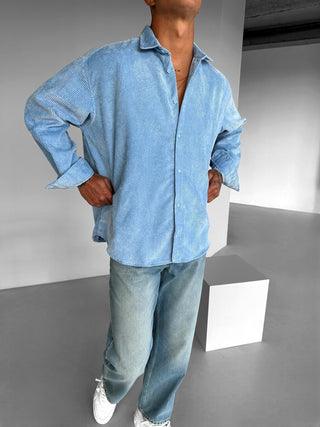 OVERSIZE VELVET SHIRT IN CORDUROY BLUE