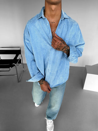 OVERSIZE VELVET SHIRT IN CORDUROY BLUE