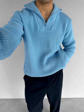 OVERSIZE ZIPPER KNIT SWEATER BABY BLUE