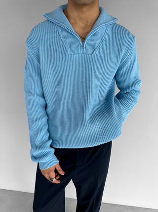 OVERSIZE ZIPPER KNIT SWEATER BABY BLUE