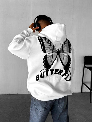 OVERSIZE BUTTERFLY FLEECE HOODIE WHITE