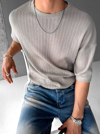 OVERSIZE KNIT STRUCTURED T-SHIRT BEIGE
