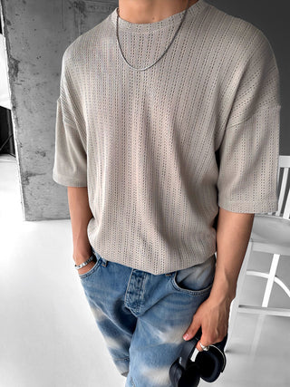 OVERSIZE KNIT STRUCTURED T-SHIRT BEIGE
