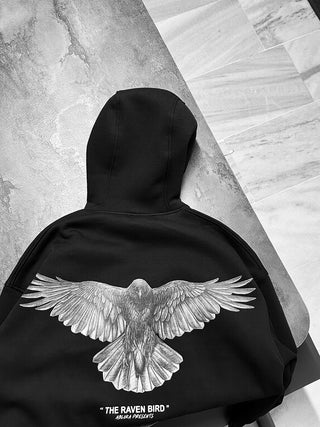 OVERSIZE RAVEN FLEECE HOODIE BLACK