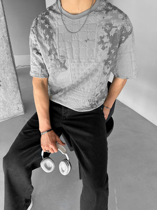 PATTERNED OVERSIZE T-SHIRT GRAY