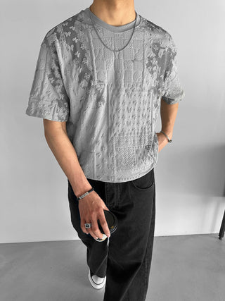 PATTERNED OVERSIZE T-SHIRT GRAY