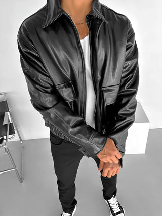 PREMIUM FAUX LEATHER JACKET WITH POCKETS