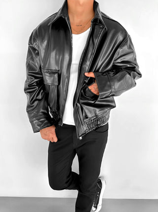 PREMIUM FAUX LEATHER JACKET WITH POCKETS