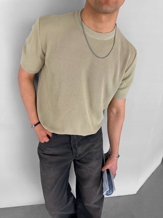 REGULAR BASIC KNIT T-SHIRT BEIGE