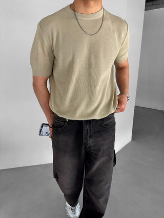 REGULAR BASIC KNIT T-SHIRT BEIGE