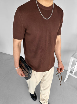 REGULAR BASIC KNIT T-SHIRT BROWN