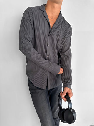 REGULAR FIT RIBBED LONG SLEEVE SHIRT ANTHRACITE