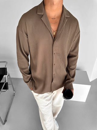 REGULAR FIT RIBBED LONG SLEEVE SHIRT BROWN