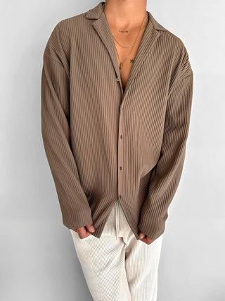 REGULAR FIT RIBBED LONG SLEEVE SHIRT BROWN