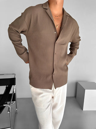 REGULAR FIT RIBBED LONG SLEEVE SHIRT BROWN