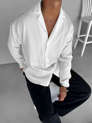 REGULAR FIT RIBBED LONG SLEEVE SHIRT WHITE