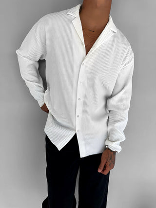 REGULAR FIT RIBBED LONG SLEEVE SHIRT WHITE