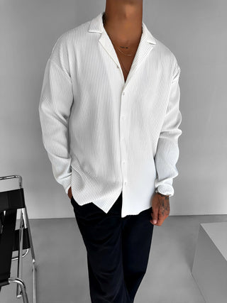 REGULAR FIT RIBBED LONG SLEEVE SHIRT WHITE