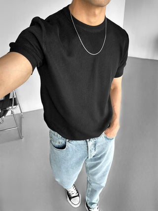 REGULAR BASIC KNIT T-SHIRT BLACK