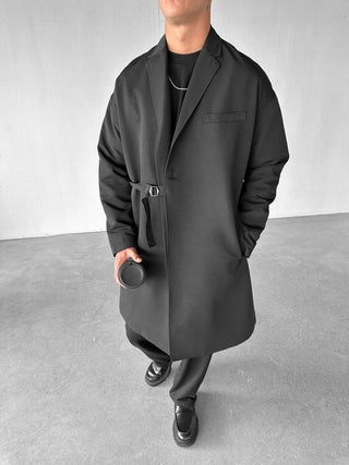 RELAXED FIT LIMITED LONG TRENCH COAT BLACK