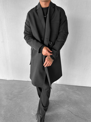 RELAXED FIT LIMITED LONG TRENCH COAT BLACK