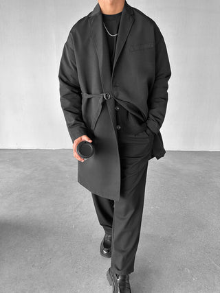 RELAXED FIT LIMITED LONG TRENCH COAT BLACK