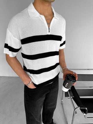 RELAXED HALF ZIP KNIT POLO SHIRT WHITE