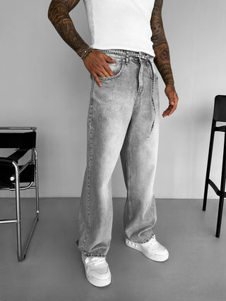 RELAXED FIT FADED JEANS GRAY