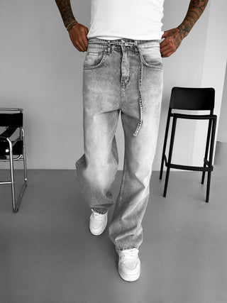 RELAXED FIT FADED JEANS GRAY