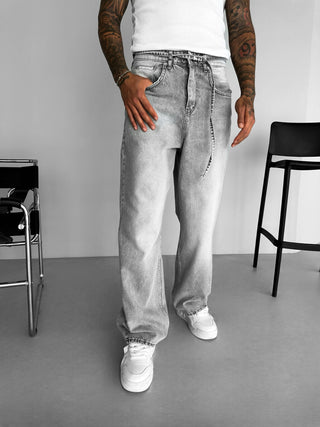 RELAXED FIT FADED JEANS GRAY