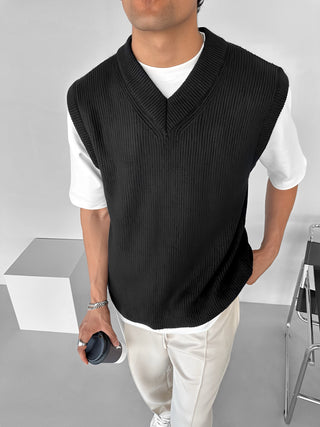 RIB KNIT V-NECK SWEATER VEST BLACK