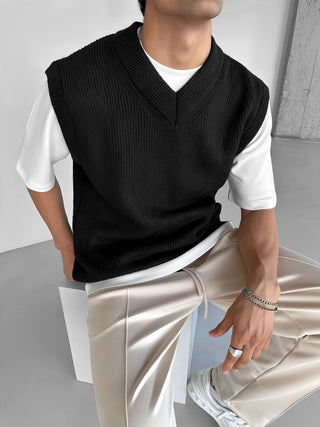 RIB KNIT V-NECK SWEATER VEST BLACK