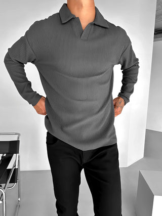 SLIM FIT RIBBED POLO SWEATER ANTHRACITE