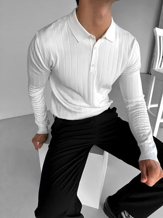 SLIM FIT RIBBED POLO SWEATER WHITE